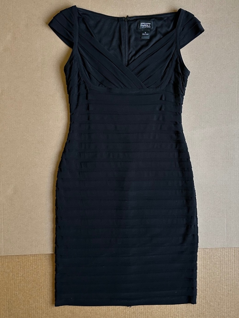Adrianna Papell Black Pleated Bodycon Dress Size 8 LBD